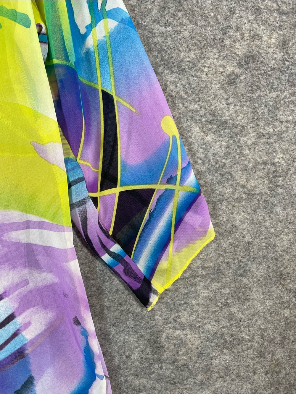 VTG City Girl Y2K Silk Ruffle Cardigan Neon Abstract Medium Resort Boho Festival - Picture 14 of 16